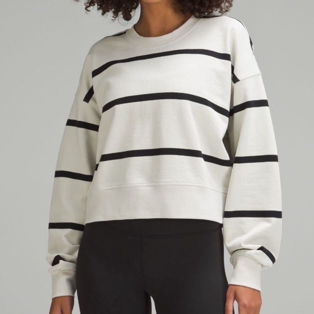 NEW Lululemon Perfectly Oversized Cropped Crew Stripe Sweater Size 2 Cream NWOT